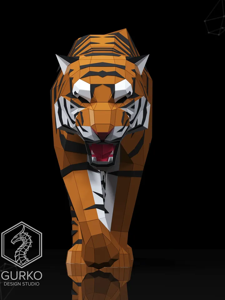 Crouching Tiger Papercraft, Cat, Digital Template, PDF Download, Gurko, 3D LowPoly, Pepakura, Origami Sculpture, Paper Party Decor, DIY Gift