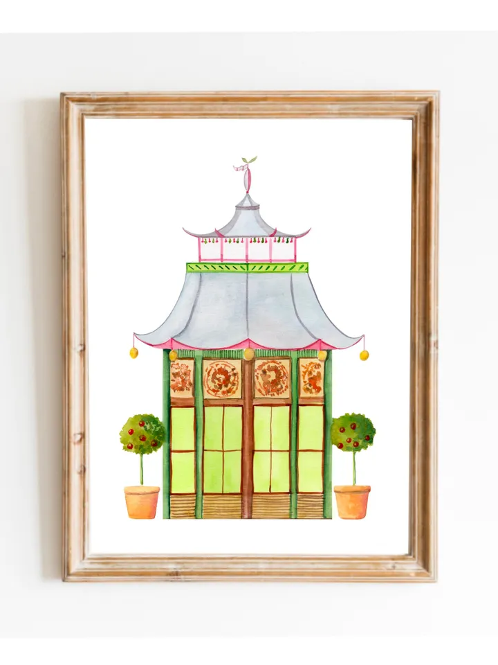 Pagoda Chinoiserie Watercolor Painting Asian Print Architectural Grandmillennial Chinoiserie Chic Pagoda Picture Chinese Art Japanese Print