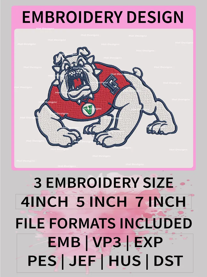 NCAA Fresno State Bulldogs Embroidery File, 3 Sizes, 6 Formats, NCAA Machine Embroidery Design, NCAA Logo, NCAA Teams