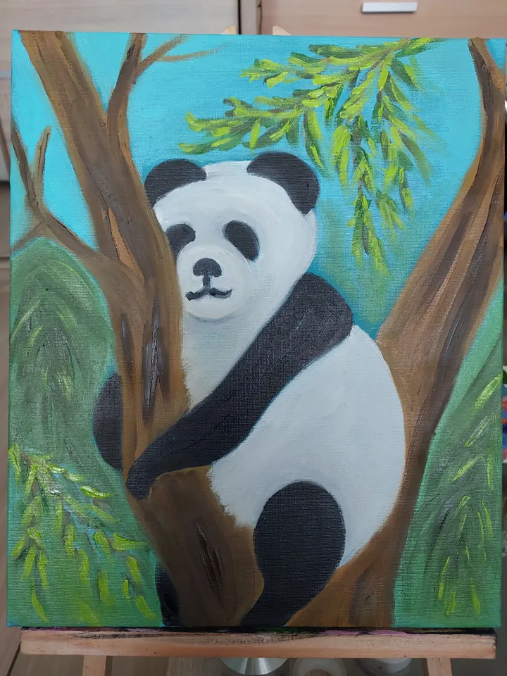 Oil Painting Panda Bear Panda Sleeping on a Tree Wall Decor Nature Animals Canvas on Cardboard 12x10 inches 30x25 cm