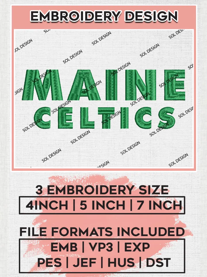 Maine Celtics Basketball Team Writing Logo Embroidery Designs, NBA G League Team Embroidery Files, Basketball Machine Embroidery Designs, NBA Maine Celtics Team Logo, Sport Machine Embroidery Design, Digital Download