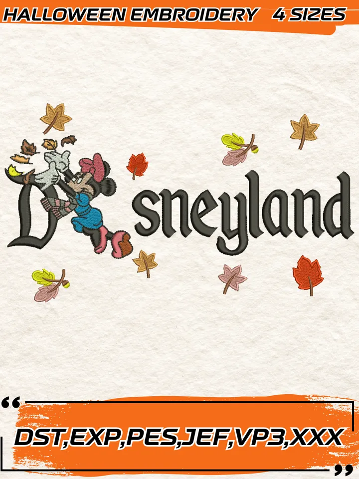 Disneyland Minnie Mouse Fall Embroidery Design,Disney Halloween,Halloween Embroidery Design,4 Sizes, Digital Download