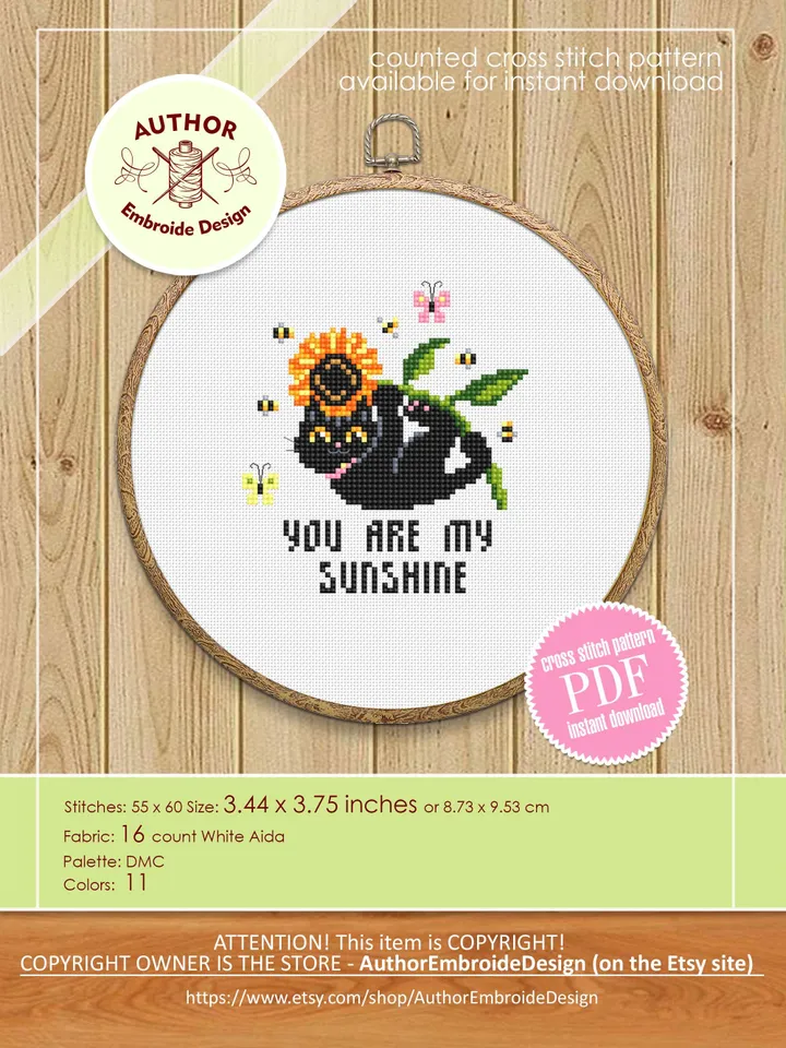 Set Black cat cross stitch pattern PDF download Cat holiday cards cross stitch chart, Small cat pattern digital PDF, Cat lover gift #K61