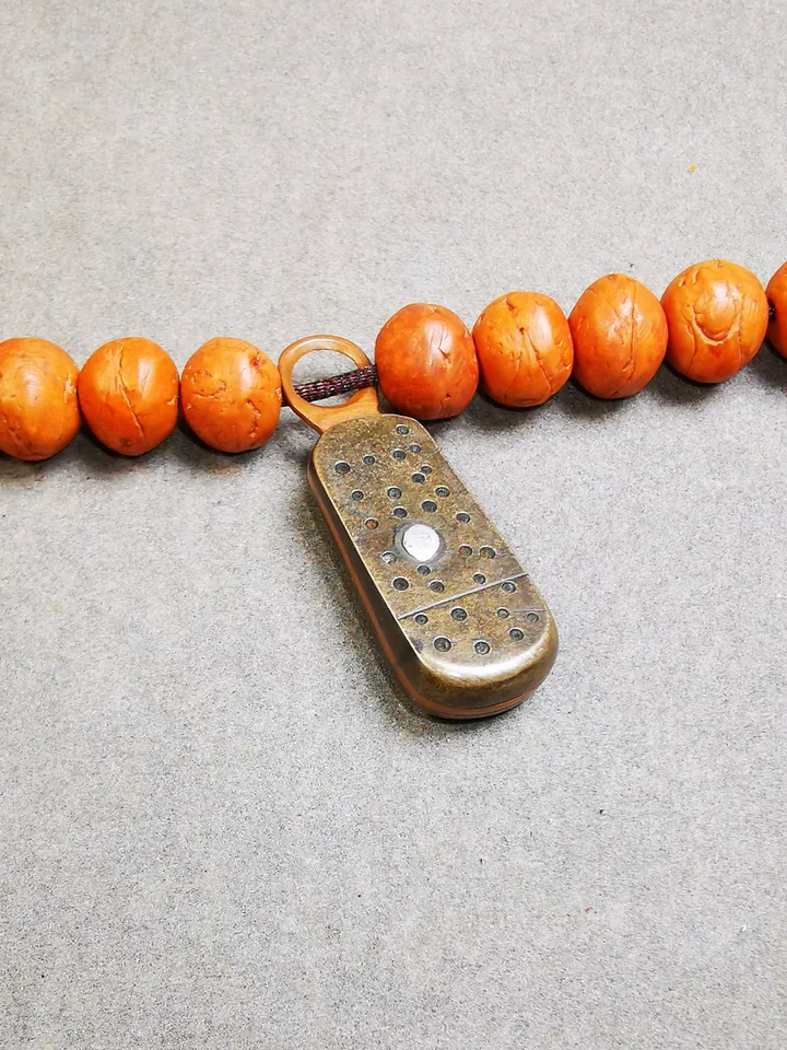 Gandhanra Vintage Tibetan Buddhist Mala Pendant,Mantra Dot Charm Amulet for Prayer Beads,Mala Accessories,1.34" × 0.47"