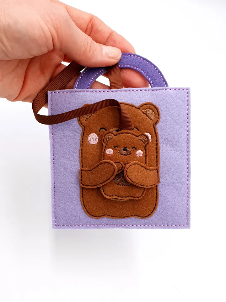 Hugging Bears Quiet Book Page ITH Embroidery Design, Felt Activity Page Pattern, Love Theme Baby Gift, 4x4 Hoop