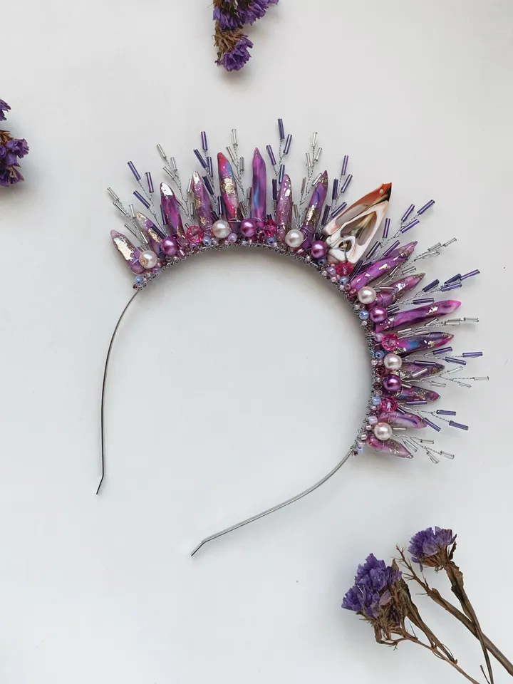 Purple crown, Violet crown, Sea crown, Marine crown, Purple headpiece, Purple tiara, Crystal tiara, Crystal headpiece, marine style accessories