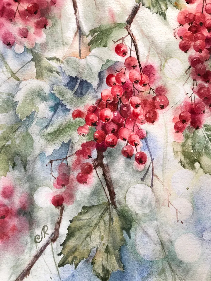 Berries Painting Floral Original Watercolor Painting Berry Wall Art Berry Painting