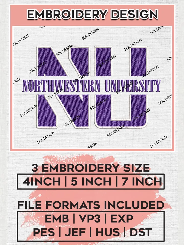 NCAA NU Northwestern Wildcats Team Word Logo Embroidery Design Files, NCAA Northwestern Wildcats Machine Embroidery, NCAA Teams, 3 sizes, NCAA Machine embroidery designs, Digital Download