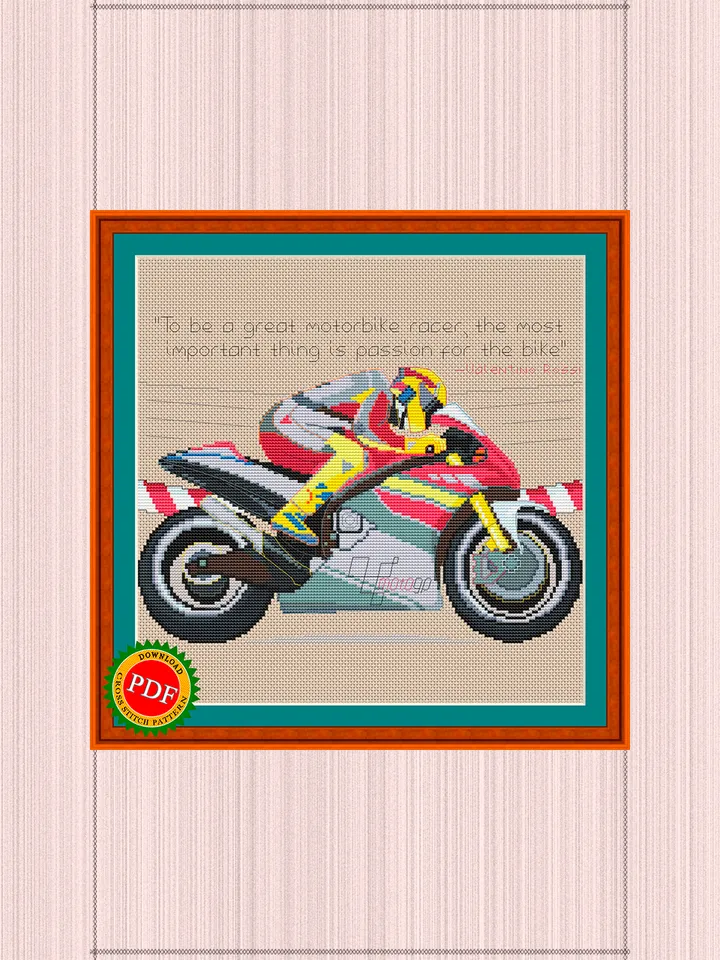 Motosport Cross Stitch Pattern | Motorcycle Racer | Motorbike | Sport Bike
