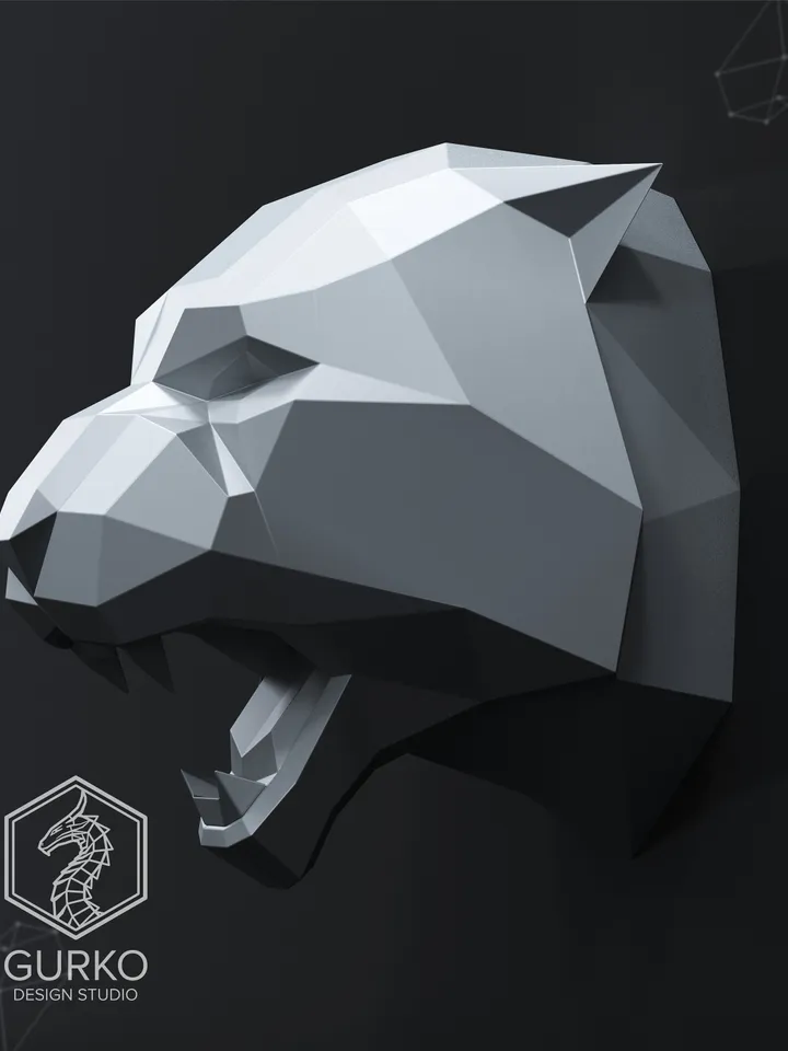 Tiger Head Metal Papercraft, DXF, PDF, Digital Template Download, Gurko, Pepakura, Welding Low Poly 3D Origami, DIY Metal Sculpture