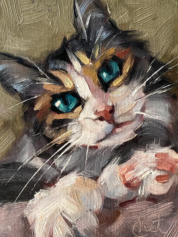 Cat oil painting original, Pet portrait artwork, Animal miniature wall art 4x6