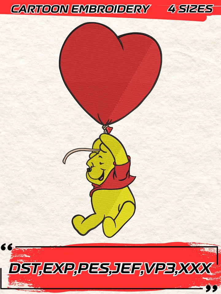 Winnie The Pooh Embroidery Design,Pooh Embroidery Design ,Machine Embroidery Design File,4 Sizes, Digital Download