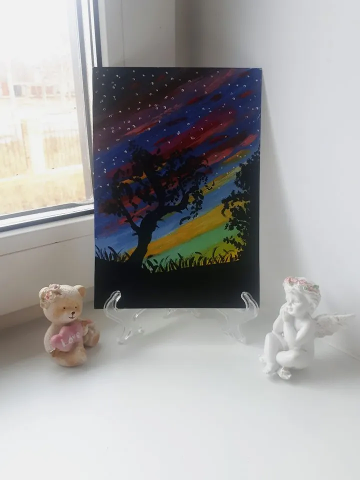 Aurora Borealis Nothern Lights Painting, Acrylic on Paper, Nothern Landscape