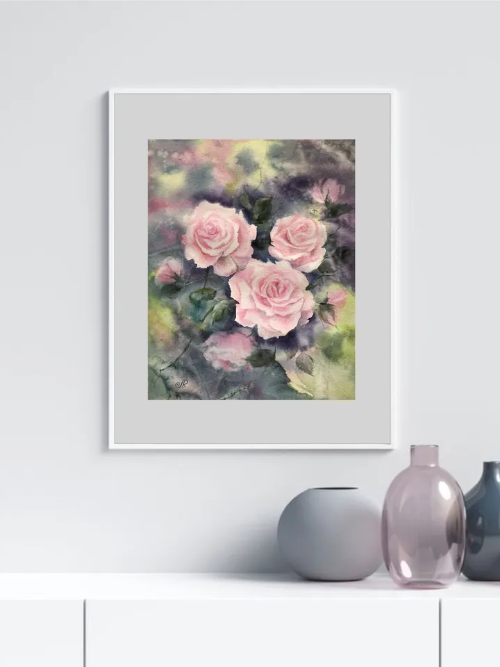 Roses Original Watercolor Painting Pink Flowers Wall Art Floral Artwork