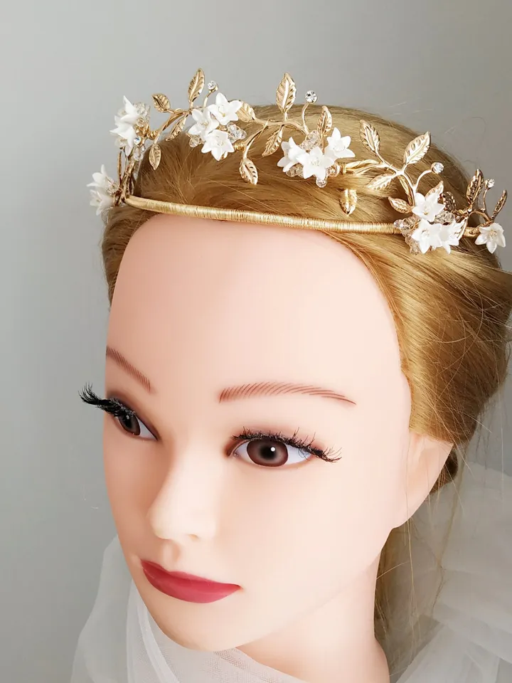 Gold Bridal Earrings Porcelain Flowers Boho Wedding earrings Bohemian Statement Wedding Earrings Bridesmaid Earrings Chandelier Earrings