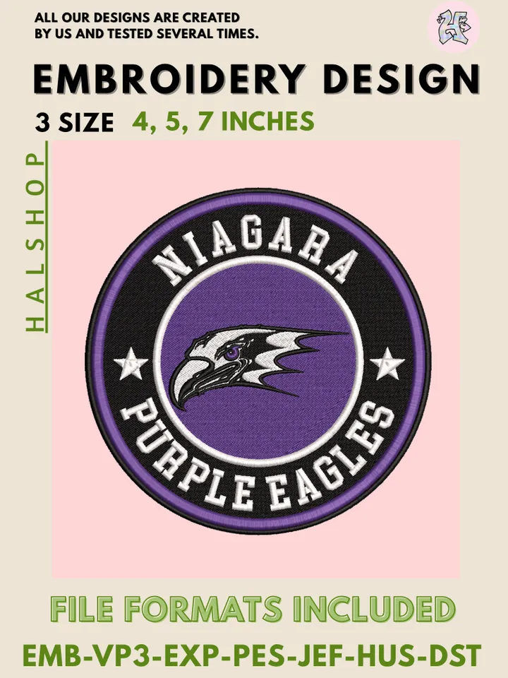 Niagara Purple Eagles NCAA Team Logo Embroidery Design Files – College Mascot Pattern, 3 Sizes Machine Embroidery, Instant Digital Download