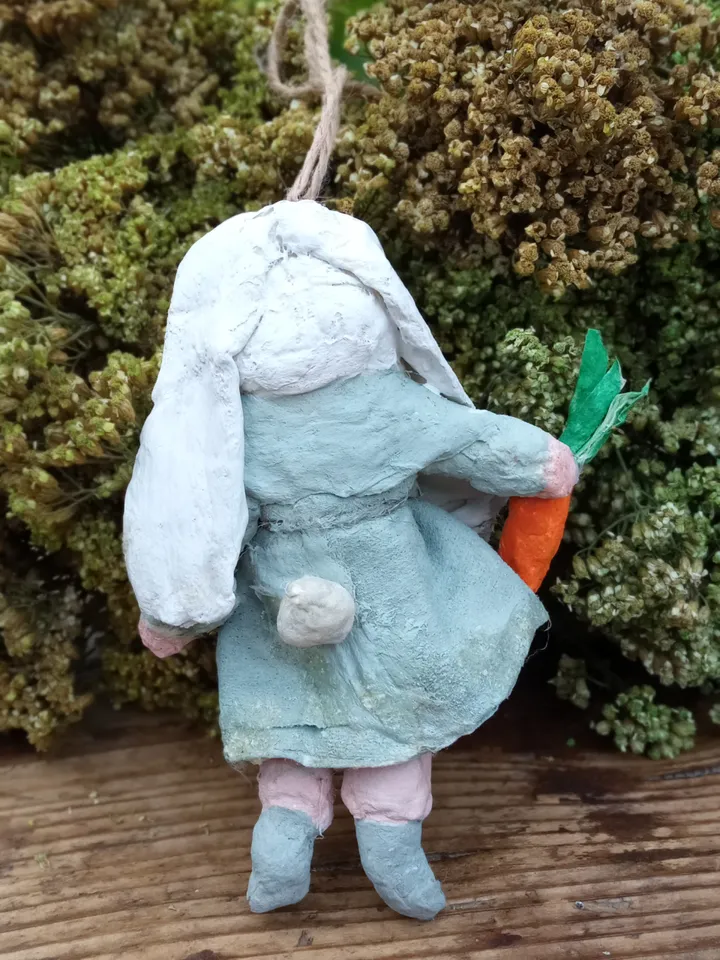 Cotton Toy "Bunny Girl" - Charming Decoration for Your Christmas Tree or Bunny Costume. Christmas ornament. Spun cotton doll. Holidays gifts
