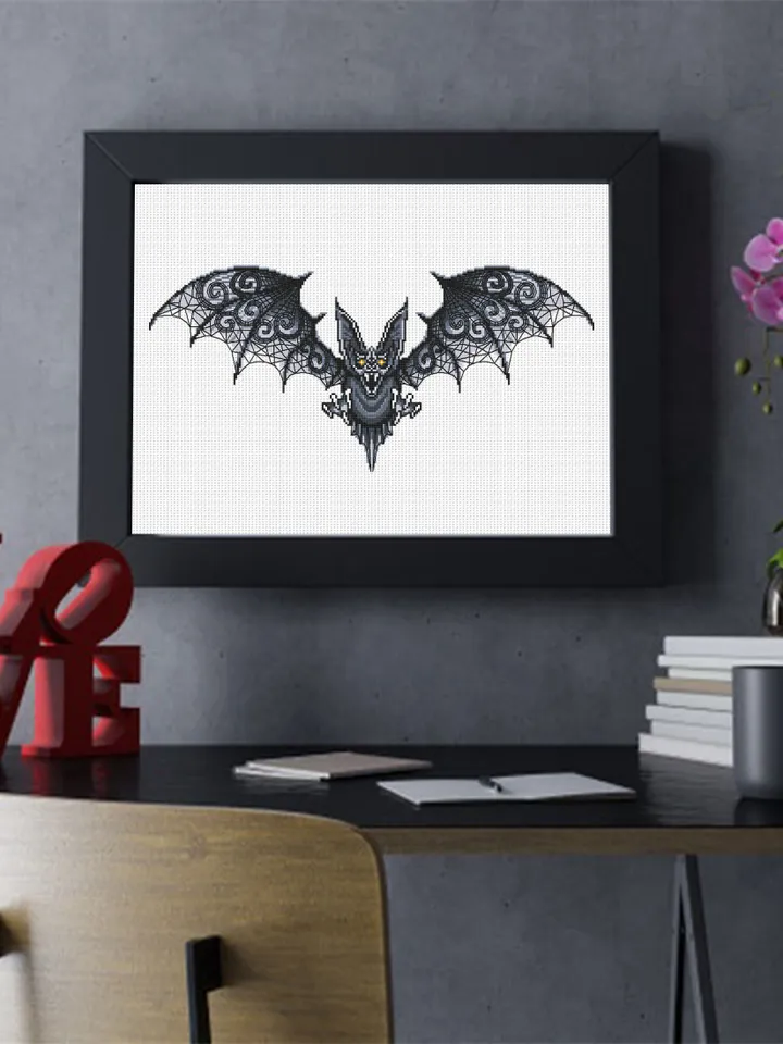 Gothic Bat cross stitch pattern download PDF Fantasy animal cross stitch chart, Vampire Bat ornament embroidery PDF, Blackwork patterns #D14