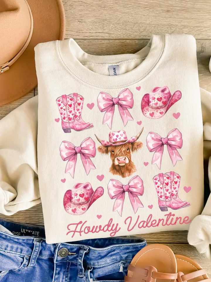 Howdy Valentine Coquette png, Valentines Cow print png, Valentines Sublimation PNG, Pink Cowgirl png, Vday shirt designs, Coquette bow png