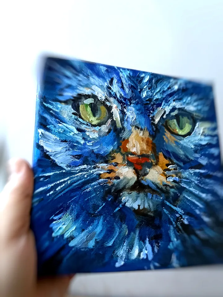 Snowstorm Cat Original Oil Painting