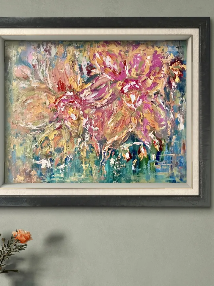 Orange orchids oil painting,original impasto impressionistic style oil heavy textured painting on stretched canvas,flowers canvas art.