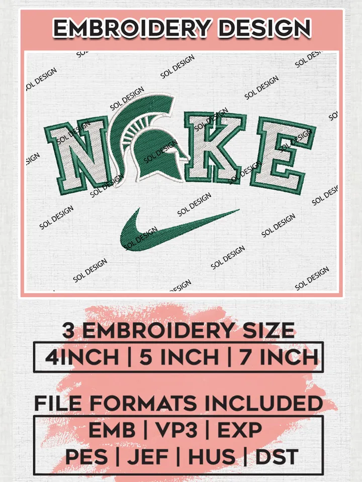 Nike Michigan State Spartans Machine Embroidery Design, NCAA Michigan State Spartans Embroidery Design Design files, NCAA Embroidery Designs, NCAA Machine Embroidery Designs, Digital Download