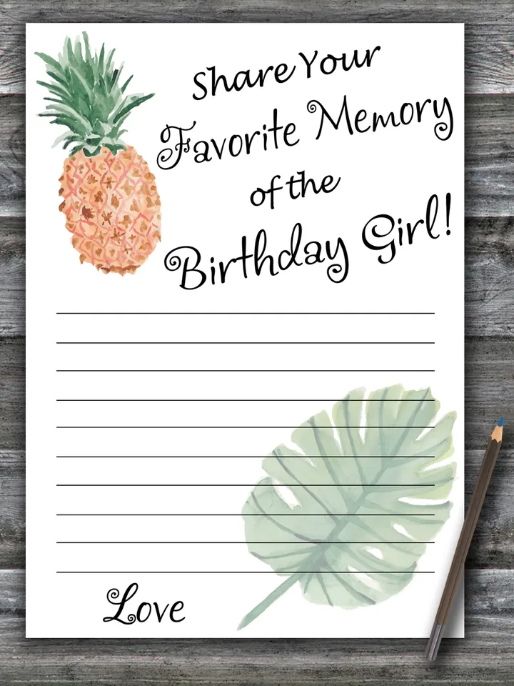 Pineapple Favorite Memory of the Birthday Girl,Adult Birthday party game printable-fun games for her-Instant download