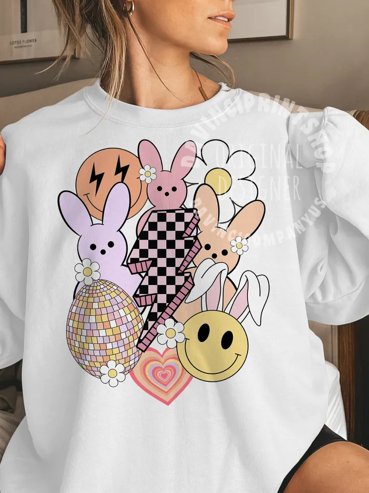 Retro Easter png, Easter bunny png, Easter sublimation design, groovy easter png, bunny png, easter lightning bolt, easter shirt, png files
