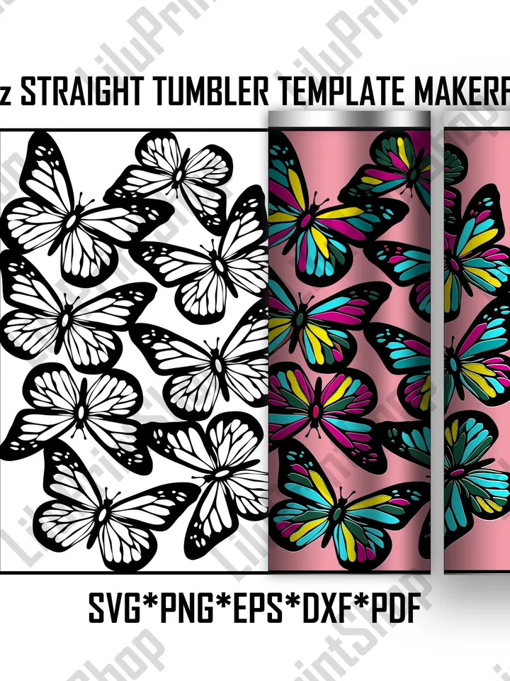 Butterfly tumbler template svg for 30oz straight Makerflo tumbler Tangram skinny tumbler cut file digital instant download