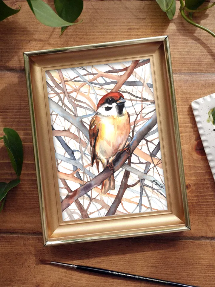 Sparrow Bird Watercolour, bird painting, room decor, wall decor, birds lover gift, 8x11 in handmade art by Anne Gorywine