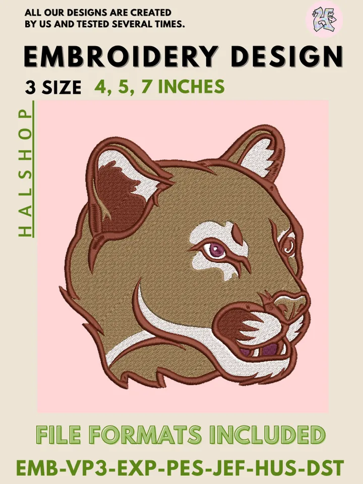 Charleston Cougars NCAA Team Funny Mascot Logo Embroidery Design Files – College Sports Machine Embroidery, 3 Sizes, Digital Instant Download