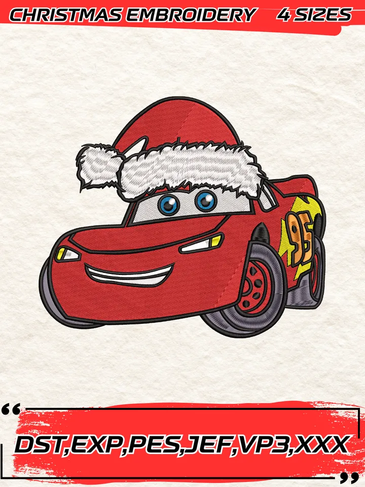 Christmas Lightning McQueen Embroidery Design, Disney Cars Xmas Embroidery,4 Sizes, Digital Download