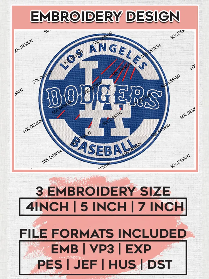 Los Angeles Dodgers MLB Round Logo Embroidery Files, MLB Los Angeles Dodgers Team Embroidery Designs, MLB Teams, 3 sizes, MLB Machine embroidery designs, Digital Download