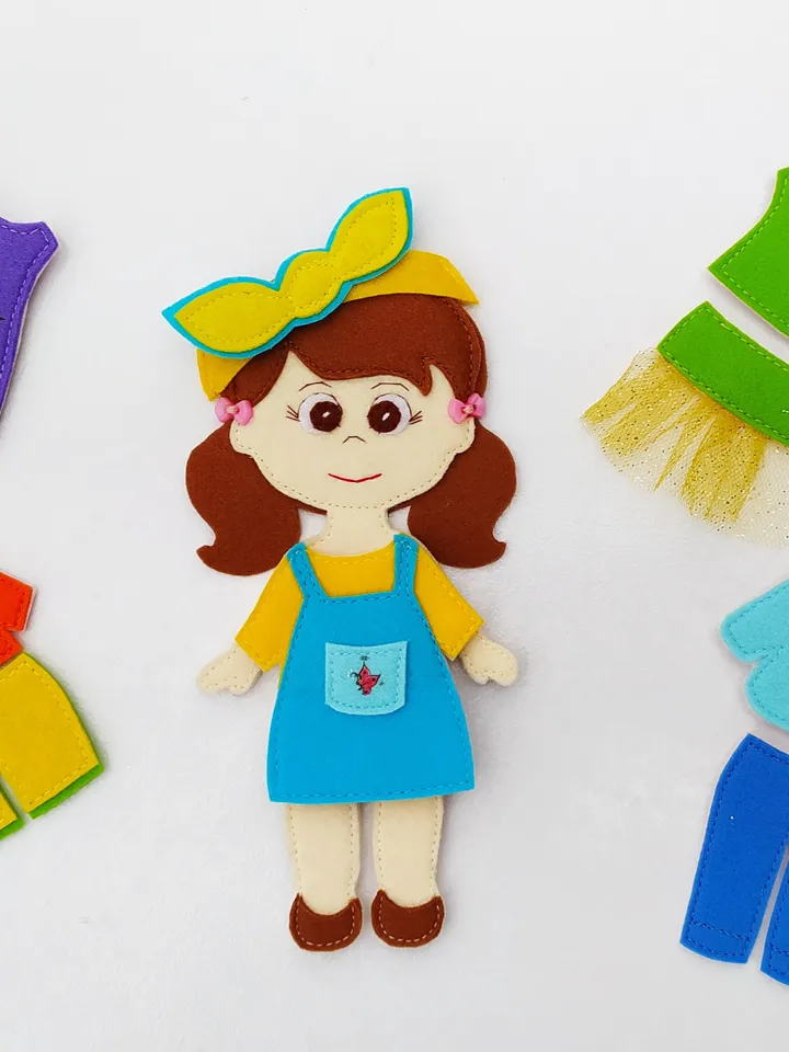 Felt doll pattern and 9 sets of clothes, Felt dress up doll pattern, Felt toy Pattern pdf for girl, Quiet book pattern, Non paper doll