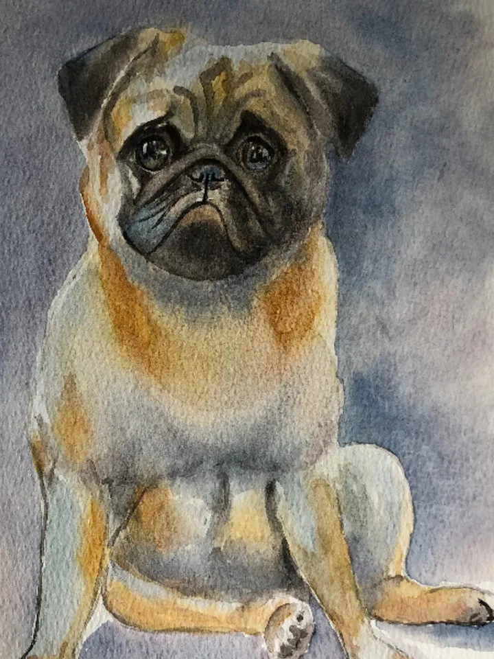 Cute dog pet portrait painting living room wall art original watercolour hand painted modern painting