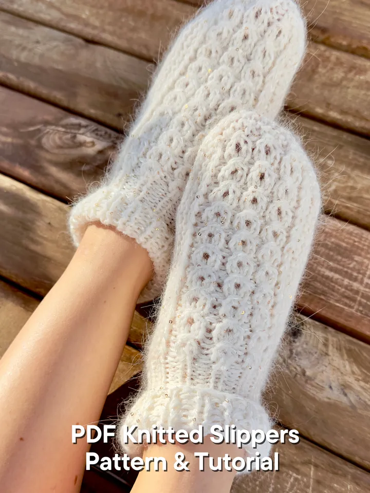 Knitted Slippers Cozy Pattern & Tutorial with photo and video ENG
