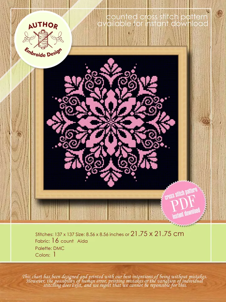 Mandala set cross stitch pattern PDF Monochrome mandala pattern digital download PDF, Flower mandala cross stitch chart, DIY Home decor #S43