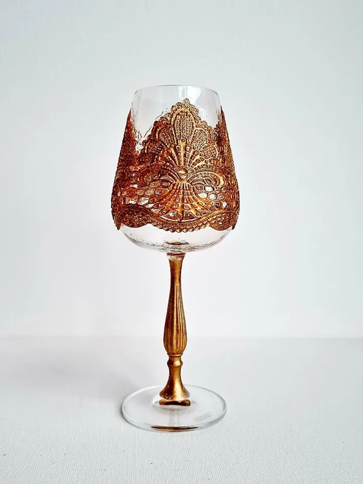 Wedding Glass Set Handcrafted, Elegant Golden Patterns, Art Glasses for Weddings