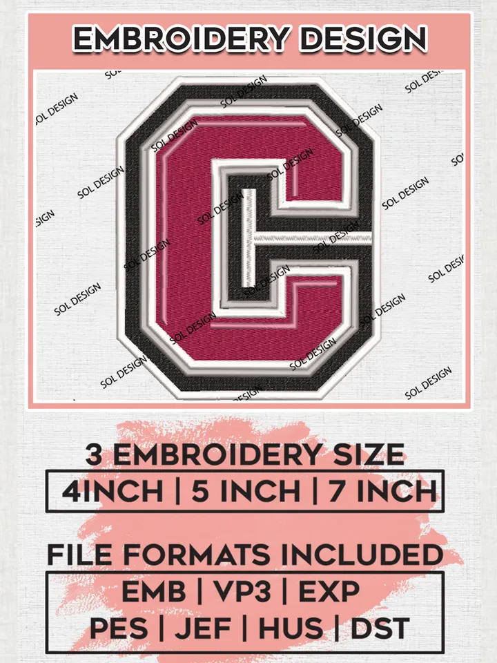 NCAA Colgate Raiders College Team Letter Logo Embroidery Design Files, NCAA Colgate Raiders Machine Embroidery, NCAA Teams, 3 sizes, NCAA Machine embroidery designs, Digital Download