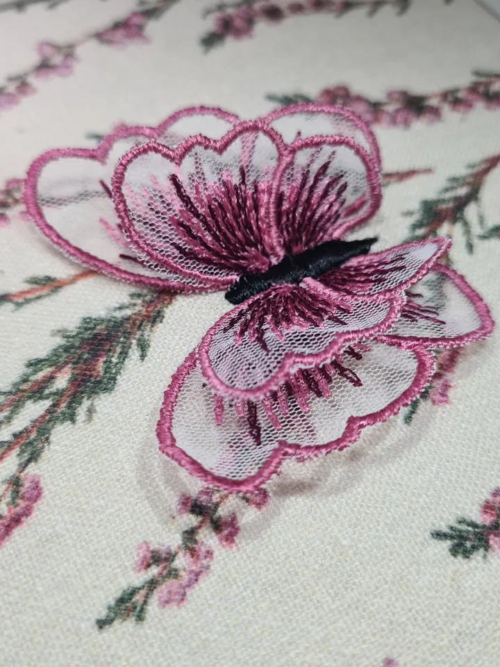 Volumetric butterfly with organza wings machine embroidery design