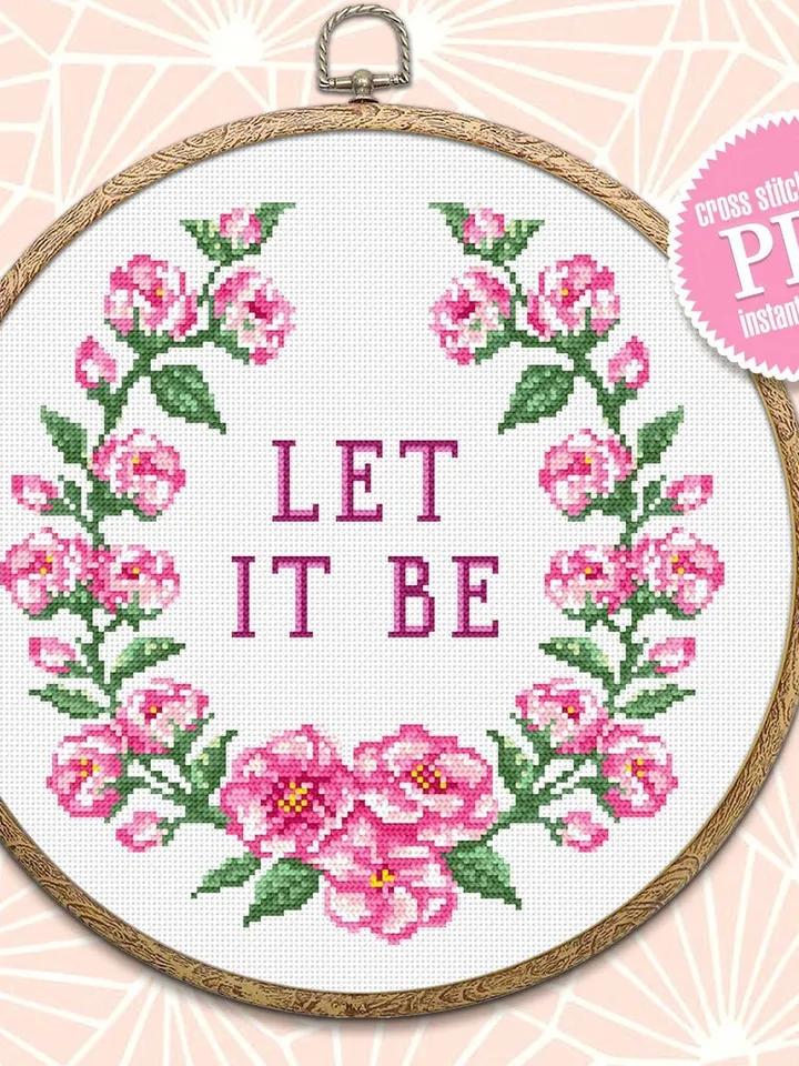 Framed quote cross stitch pattern Let it be download PDF Flower wreath cross stitch chart, Funny cross stitch Home decor, Flower sakura #Q29