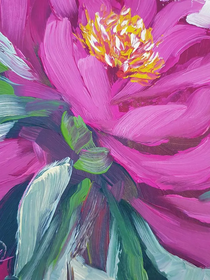 Bee Painting Floral Original Art Tropical Wall Art Flower Small Oil Painting