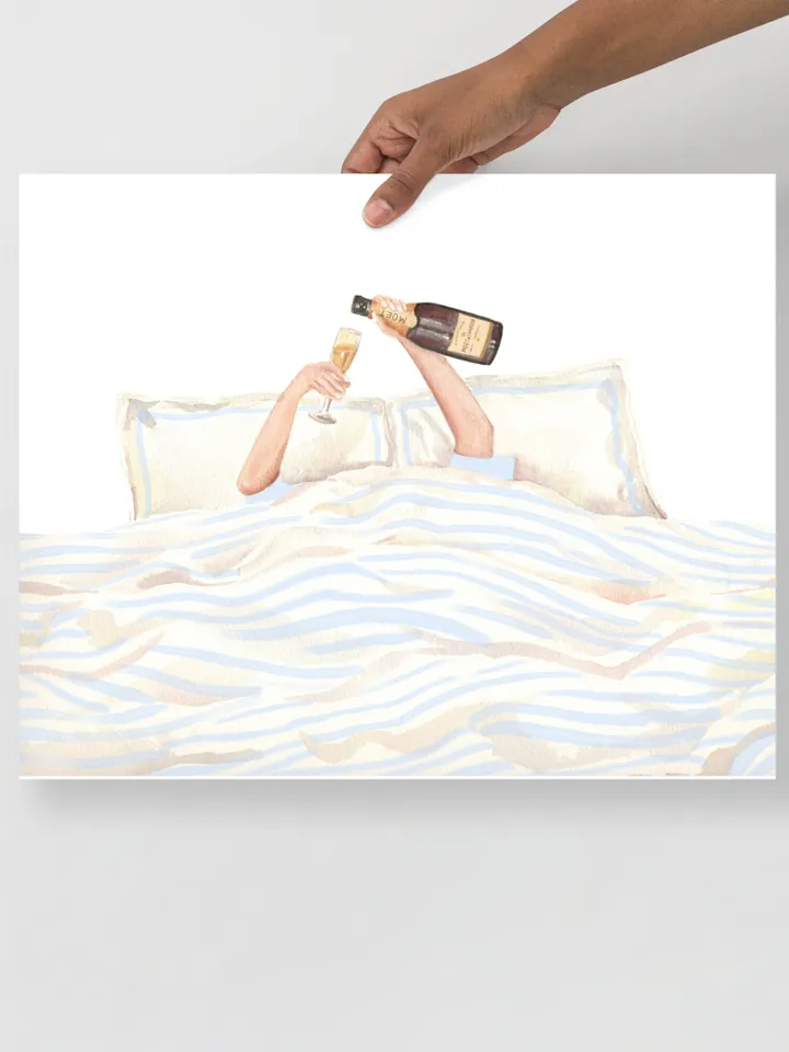 Champagne Drinking Woman, Watercolor Painting, In Bad Wall Art, Champagne Painting, Wine In Bad, Girls Bedroom Decor, Champagne Lovers