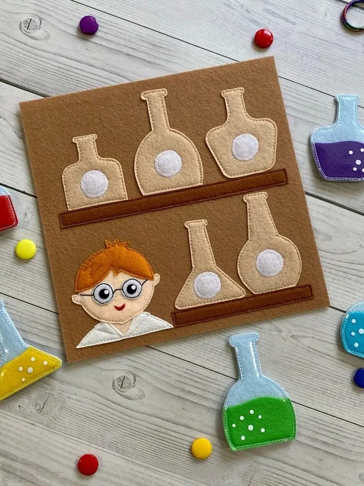 Science Quiet book pattern PDF & Tutorial pages, Felt book pattern svg, Quiet book ideas, Sensory toys, Pdf felt sewing pattern for toddler