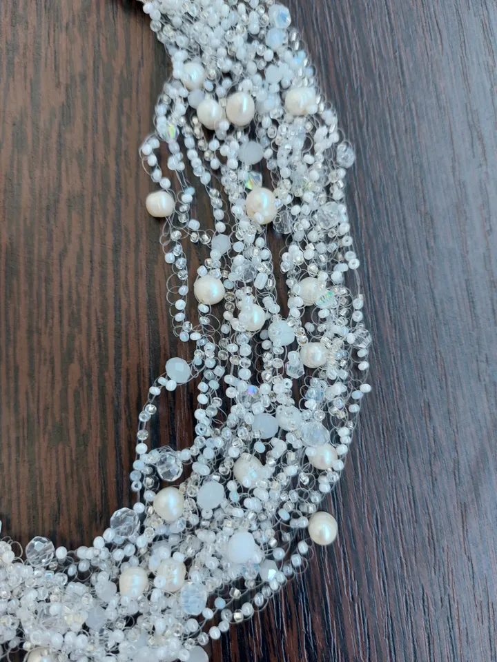 White small delicate airy layered beaded necklace with pearls
