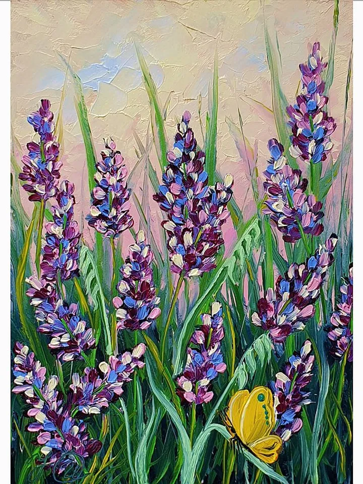 Bluebonnet Painting Butterfly Original Art Floral Wall Art Small Oil Painting