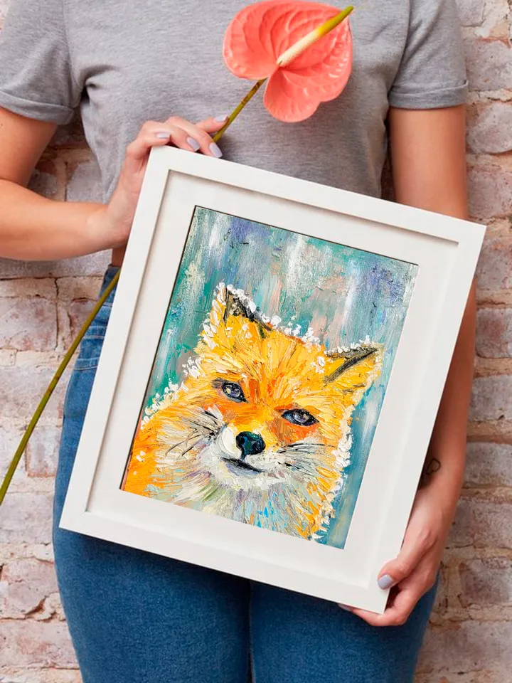 Winter Fox Painting Animal Painting Original Impasto Oil Painting 6x8 Wildlife Painting Red Fox in Snow Fox Portrait Fox Gift by ArtFromVictoria