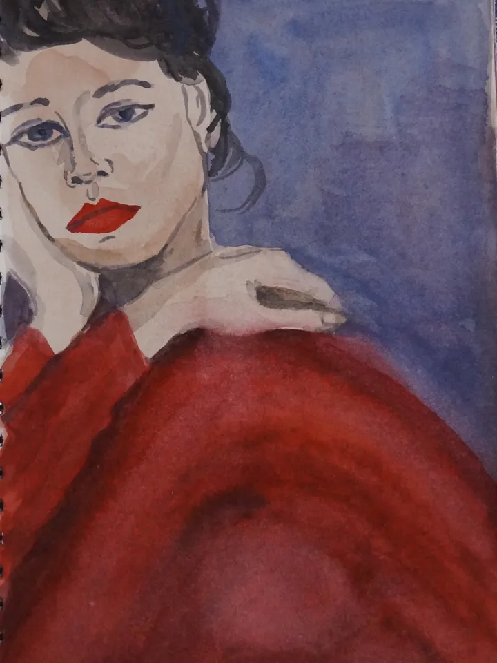 Watercolor painting "A woman in a red dress"