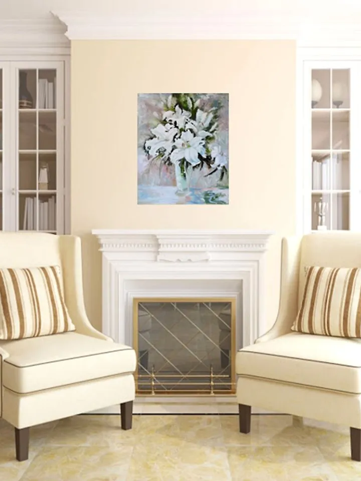 Lily Floral Art White Flower Original Art Lily Oil Painting