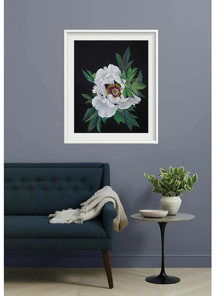 White Peony Painting Flower Original Art Floral Wall Art Soft Pastel Painting